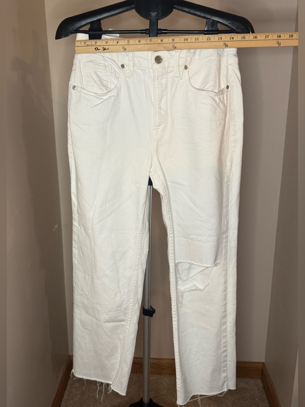 Good American Woman Jean 8/29 Raw Hem GNIC046T White Distressed Preppy Designer - Picture 5 of 10